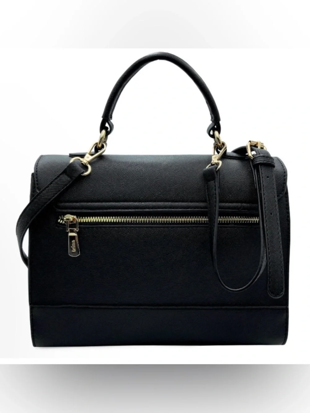Trina Turk Black Professional Top-Handle Satchel/Crossbody with Gold Hardware - Picture 8 of 13